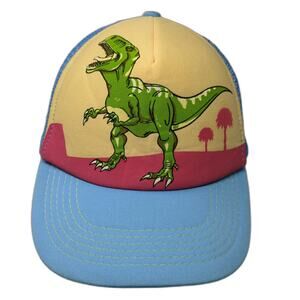 Hollywood Mirror Trucker Hat Blue Yellow One Size Dinosaur T-Rex Mesh Snapback